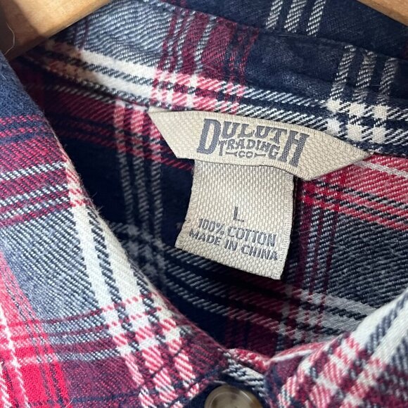 Duluth Trading Co. Mens Red‎ & Blue Plaid Button-Down Flannel Shirt Size L - Picture 2 of 3